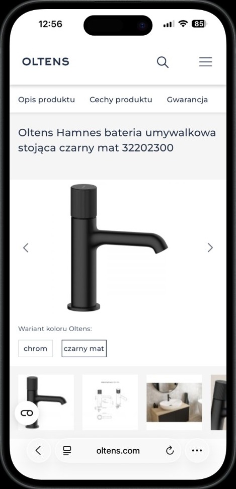 PDP Oltens Hamnes bateria umywalkowa stojąca czarny mat — wariant systemowy